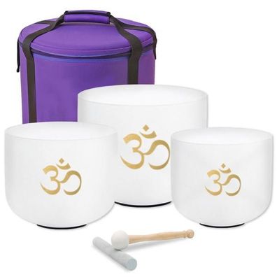 keepdrum Klangschalen-Set OM Weiss 3-Chakren Set mit Zubehör