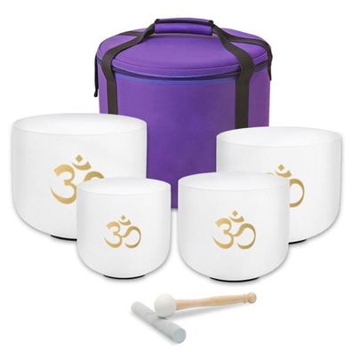 keepdrum Klangschalen-Set OM Weiss 4-Chakren Set mit Zubehör