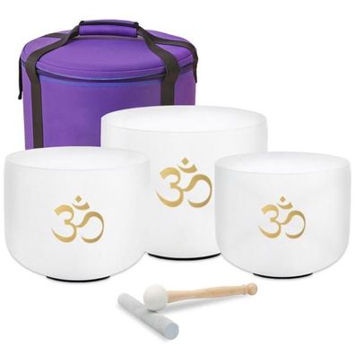 keepdrum Klangschalen-Set OM Pro Weiss 3-Chakren Set mit Zubehör