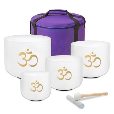 keepdrum Klangschalen-Set OM Pro Weiss 4-Chakren Set mit Zubehör