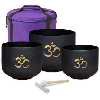 keepdrum Klangschalen-Set OM Schwarz 3-Chakren Set mit Zubehör