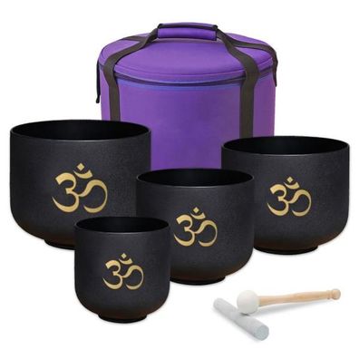 keepdrum Klangschalen-Set OM Schwarz 4-Chakren Set mit Zubehör