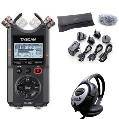 Tascam Audio-Recorder DR-40XP mit Zubehörset und Kopfhörer