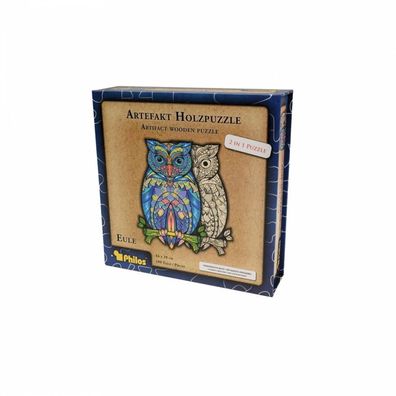 Artefakt Holzpuzzle 2 in 1 Eule - 199 Teile - in magnetischer Klappschachtel