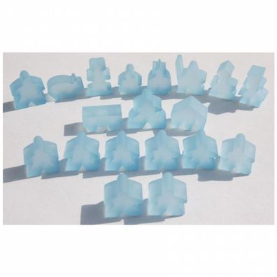 Carcassonne - Meeple - 19er-Set (komplettes Spielfiguren-Set) - FROZEN Hellblau