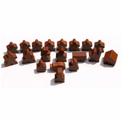 Carcassonne - Meeple - 19er-Set (komplettes Spielfiguren-Set) - HOLZ Braun