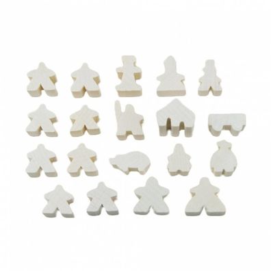 Carcassonne - Meeple - 19er-Set (komplettes Spielfiguren-Set) - HOLZ Weiss