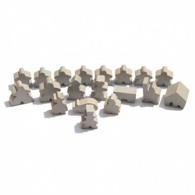 Carcassonne - Meeple - 19er-Set (komplettes Spielfiguren-Set) HOLZ - Grau