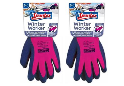 Spontex 2er Pack Größe M Winter Arbeitshandschuhe Latexbeschichtung Rosa