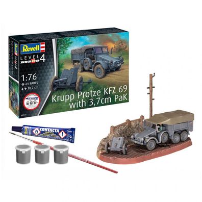 Revell - Starter Kit Krupp Protze KFZ 69 mit 3,7 cm Panzerabwehrkanone - 1:76 - 61 Te