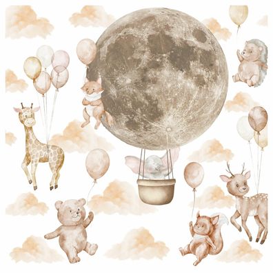 Muralo Wandsticker Set für Kinder Tiere Ballons und Wolken Aufkleber Set