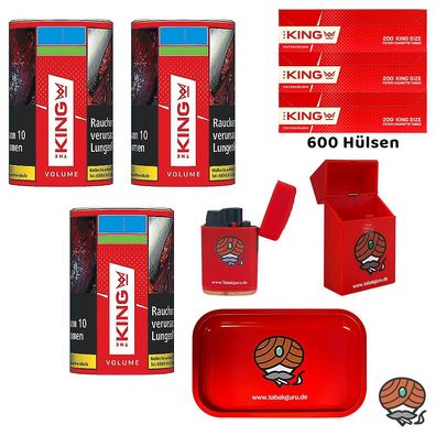 The King Red Volumentabak Dose 3x 90g, Hülsen, Tablett, Feuerzeug, Box