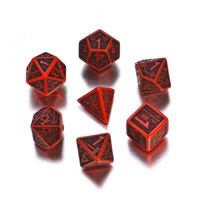 Dwarven Würfel-Set - 7 Stück - rot und schwarz