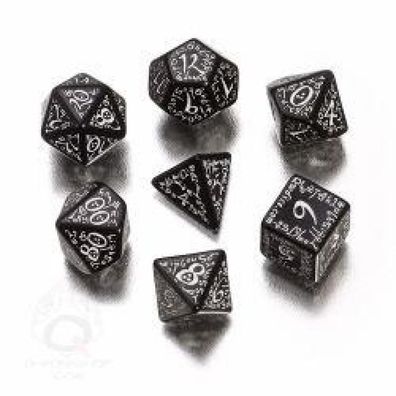 Elven Würfel - 7 Stück - schwarz und weiss