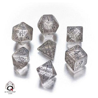 Elven Würfel - 7 Stück - transparent und schwarz