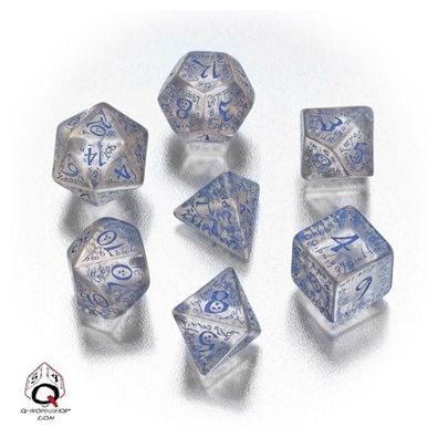 Elven Würfel - 7 Stück - transparent und blau