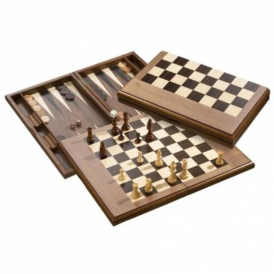 Exklusives Schach-Backgammon-Dame-Set - mit Magnetverschluss