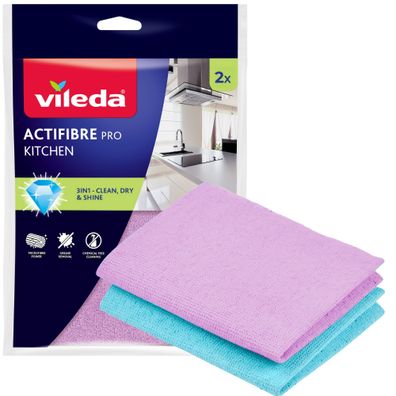 Vileda Actifibre Tuch, Mikrofaser, für die Küche, 2er-Pack