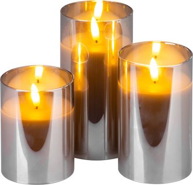 Kerze MagicHome Weihnachten, Set 3 Stk., warmweiß, im Glas, 3xAAA