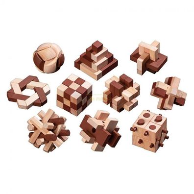 Holzpuzzle-Sortiment - 10 Puzzle - Denkspiel - Knobelspiel - Geduldspiel