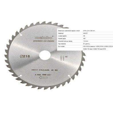 Kreissägeblatt HW/CT 216x30mm 40-Zahn