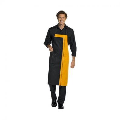 Latzschürze - 2 Taschen - schwarz-mango - 100 cm