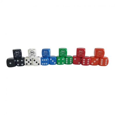 Priatenset - 18 Würfel - 6 Farben - 16mm mit Totenkopf