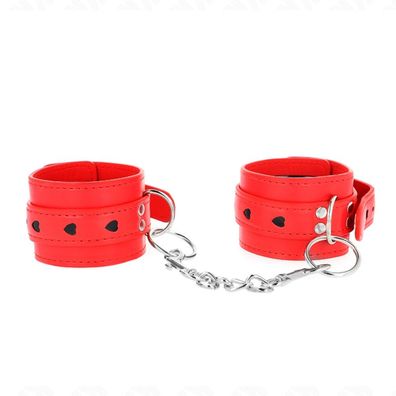 Rote Handgelenksfesseln mit schwarzer Herzeinlage Verstellbar 21-28 Cm X 5.5 Cm