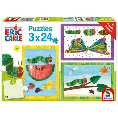 Puzzle - Die kleine Raupe Nimmersatt - Raupe-Kokon-Schmetterling - 3x24 Teile