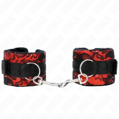 Kink - Kurze Samt Spitze Handgelenk Fesseln und Nylon Bind Rot / Schwarz 23 X 6.5 Cm