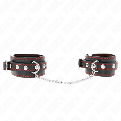 Kleine Handgelenkfesseln Schwarz mit rotem Futter Einstellbar 14-24 Cm X 3.5 Cm