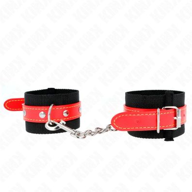 Nylon Handgelenkfesseln Schwarz mit Kunstleder Rot Einstellbar 19-24 Cm X 5.5 Cm
