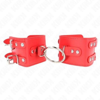 Kink - Feste Handgelenksfesseln mit Ring und Nieten Verstellbar Rot 17-22 Cm X 6.5 Cm