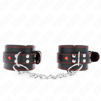 Kink - Schwarze Handgelenkfesseln mit roter Herzeinlage Einstellbar 21-28 Cm X 5.5 Cm