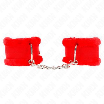 Kink - Pelzgefütterte Handgelenkfesseln Rot Einstellbar 17-31 Cm X 7 Cm