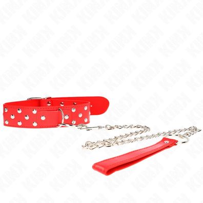 Ring Nietenband Halskette mit Gürtel 65 Cm Rot Einstellbar 36-50 Cm X 3.8 Cm
