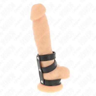 Kink - Dreifacher Leder Penis Ring mit Druckverschluss