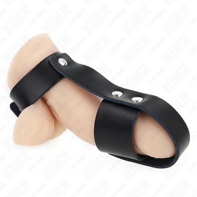 Kink - Leder Penis Cage Ring mit verstellbarem Ball Divider