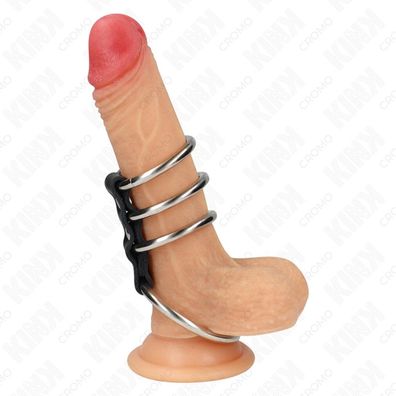 Kink - 4 Metall Penis Ringe 3.7 Cm bis 5 Cm Verbunden durch Leder