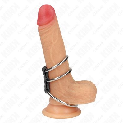 Kink - Dreifach Metall Penis Ring 3.7 Cm bis 5 Cm verbunden mit Leder