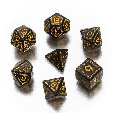 Runic Würfel - 7 Stück - schwarz und gelb