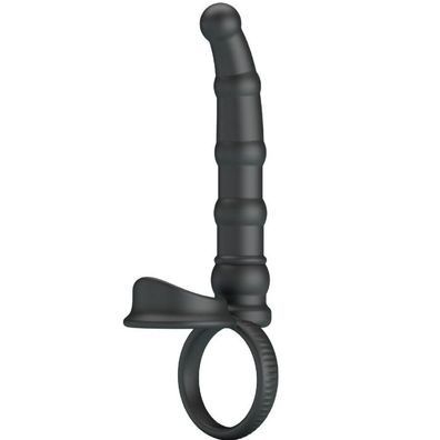 Tatum Vibrating Penis Ring With Plug 10 Vibrations Black