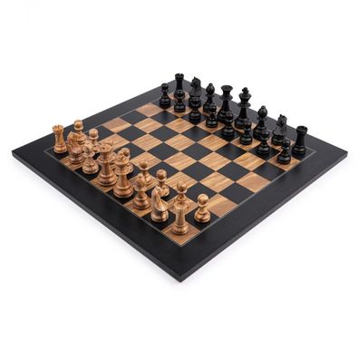 Schachset Schwarz Olive Deluxe - Feld 50 mm