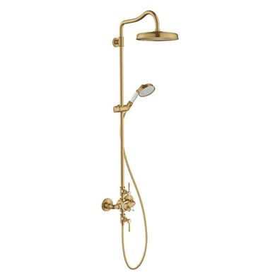 AXOR Montreux Showerpipe mit Thermostat und Kopfbrause 240 1jet, Brushed Gold Optic