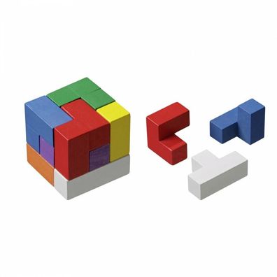 Somawürfel bunt - Robinienholz - 7 Puzzleteile - Knobelspiel - Geduldspiel
