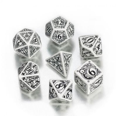 Steampunk Würfel-Set - 7 Stück - weiss und schwarz