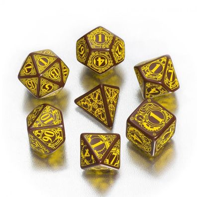 Steampunk Würfel-Set - 7 Stück - braun und gelb