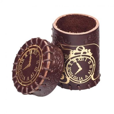 Steampunk Würfelbecher aus Leder - braun-golden