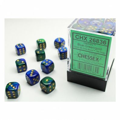 Würfel - 12 mm - Gemini Blue-Green/gold (Würfelset 36 x W6)