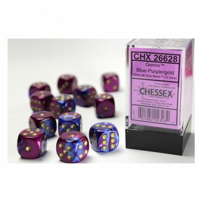 Würfel - 16mm - Gemini Blue-Purple/gold (Würfelset 12 x W6)